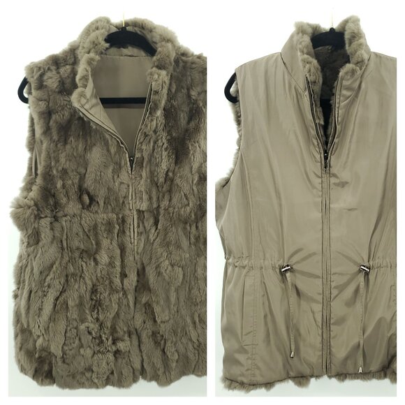 Dana Stein Reversible Real Rabbit Fur Vest L Brown - Picture 1 of 16
